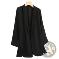 Women long casual black blazer with lightweight fabric sleek minimalist design and subtle side slits for office wear