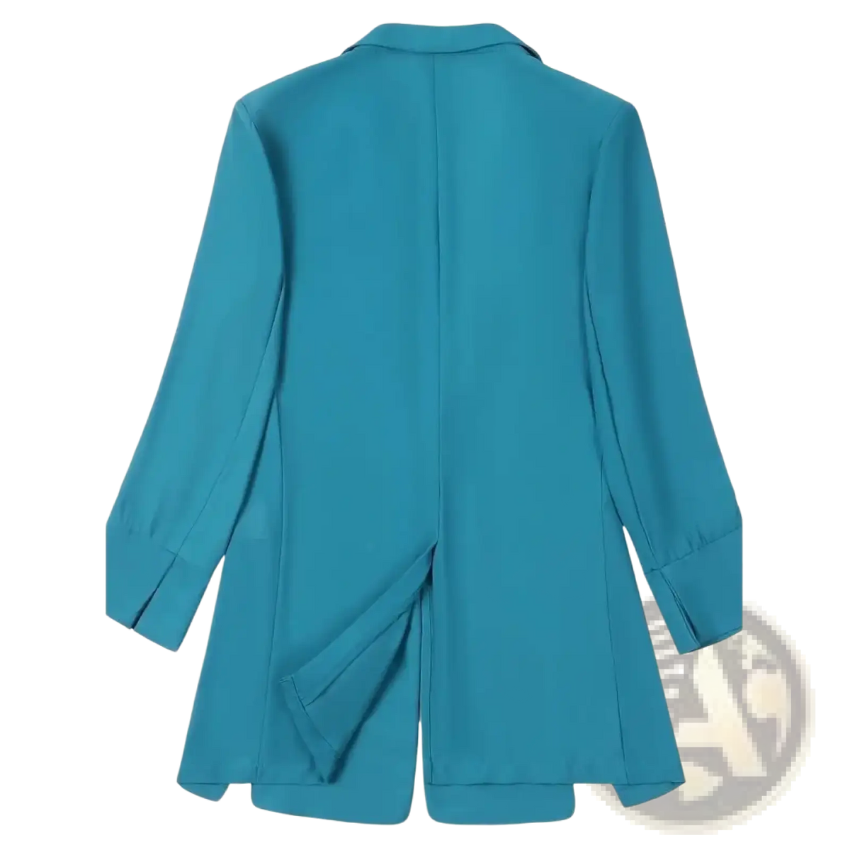 A teal long-sleeved women casual blazer with tailored fit and subtle pleats on the back for elegant office wear