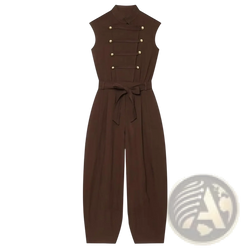Women long sleeveless brown jumpsuit with high collar and gold button details on the back for casual wear