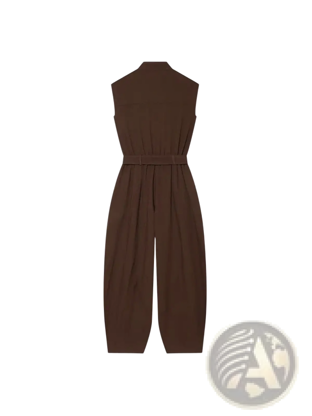 Women long sleeveless brown jumpsuit with fitted waistband and wide-leg pants for casual wear