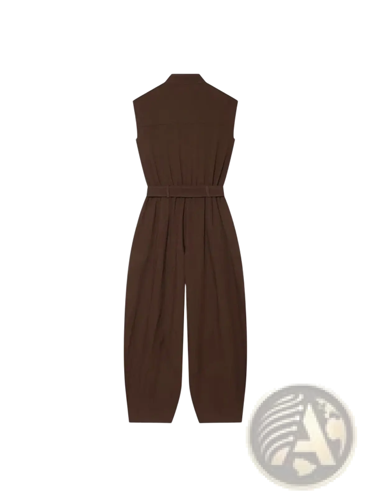 Women long sleeveless brown jumpsuit with fitted waistband and wide-leg pants for casual wear