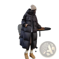 Black women long padded down jacket with quilted design and hood for warmth and style in cold weather