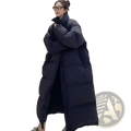 Black women long quilted puffer coat with high collar made of cotton for winter outerwear use