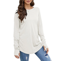 Cream-colored women long sleeve cotton tunic top with round neck and relaxed fit featuring solid pattern type