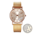 Women luxury ceramic watch with rose gold mesh strap, round face, heart-shaped embellishments, and arabic numerals