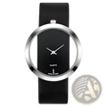 Women luxury leather quartz watch with black leather strap silver case vertical black striped dial minimalist hands
