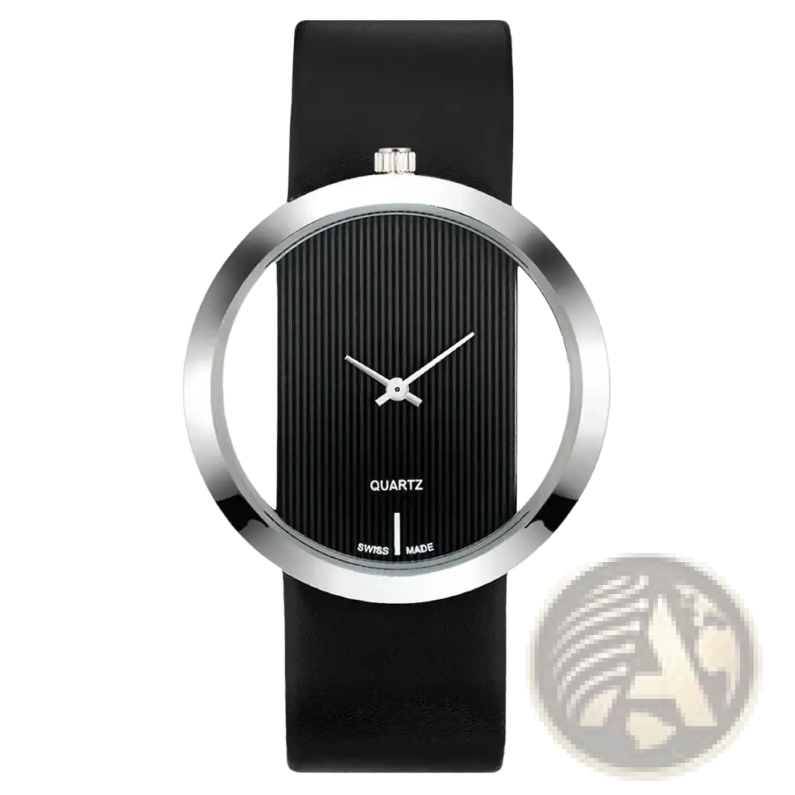 Women luxury leather quartz watch with black leather strap silver case vertical black striped dial minimalist hands