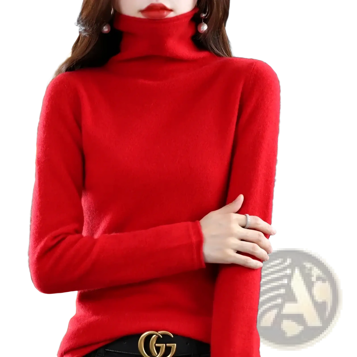 Women merino wool turtleneck sweater vibrant red with long sleeves and a soft plush texture