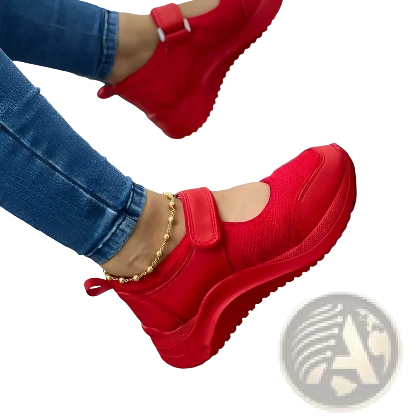 Bright red women mesh platform sneakers with velcro strap featuring a breathable mesh upper for casual wear