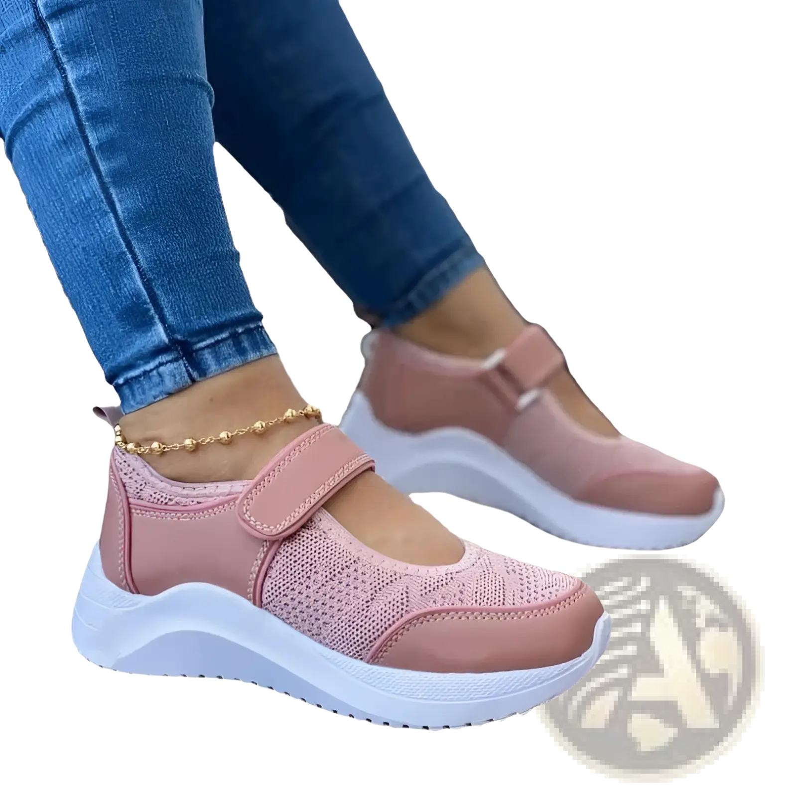 Women mesh platform sneakers in pink with synthetic leather and white chunky sole for casual wear