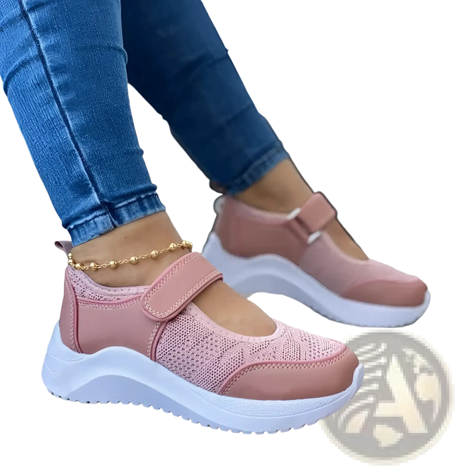 Women mesh platform sneakers in pink mesh and synthetic leather with white chunky sole and velcro closure