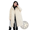 Cream-colored women mid length padded down jacket quilted winter coat with hood and front zipper