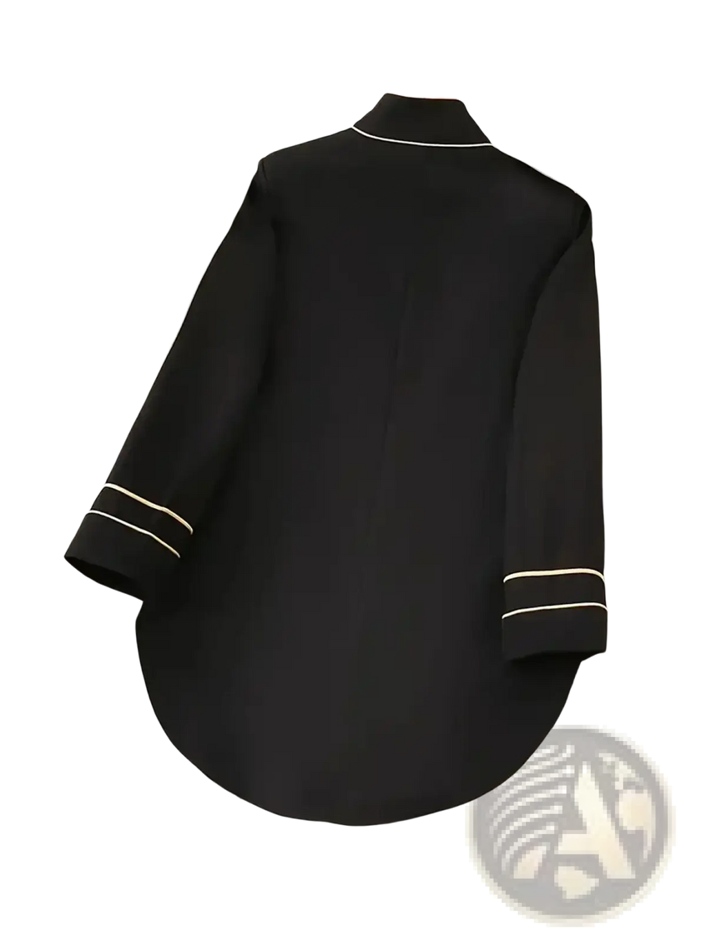 Black long-sleeved military blazer with gold buttons featuring white piping along collar and cuffs in Y2k style