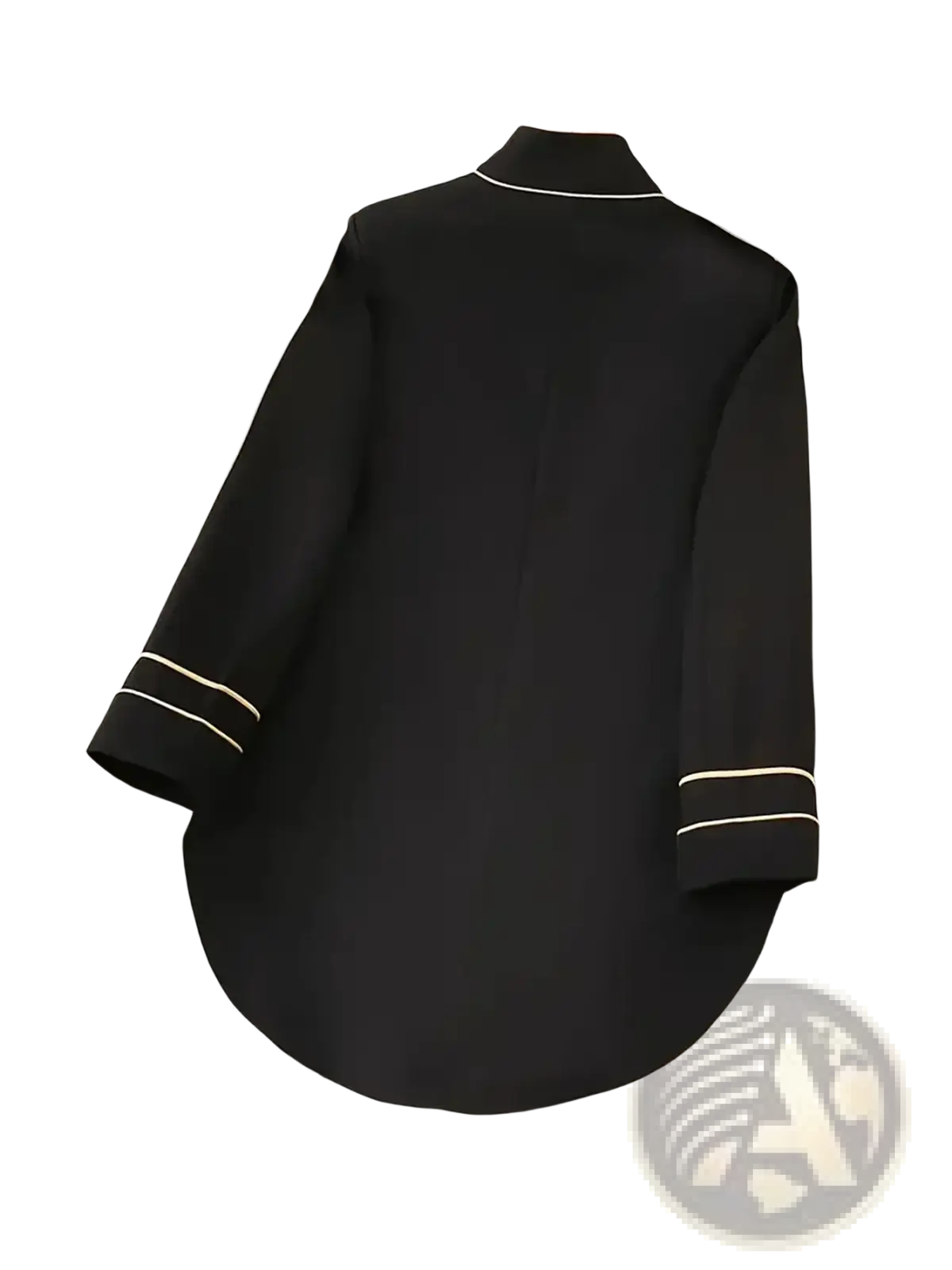 Black long-sleeved military blazer with gold buttons featuring white piping along collar and cuffs in Y2k style
