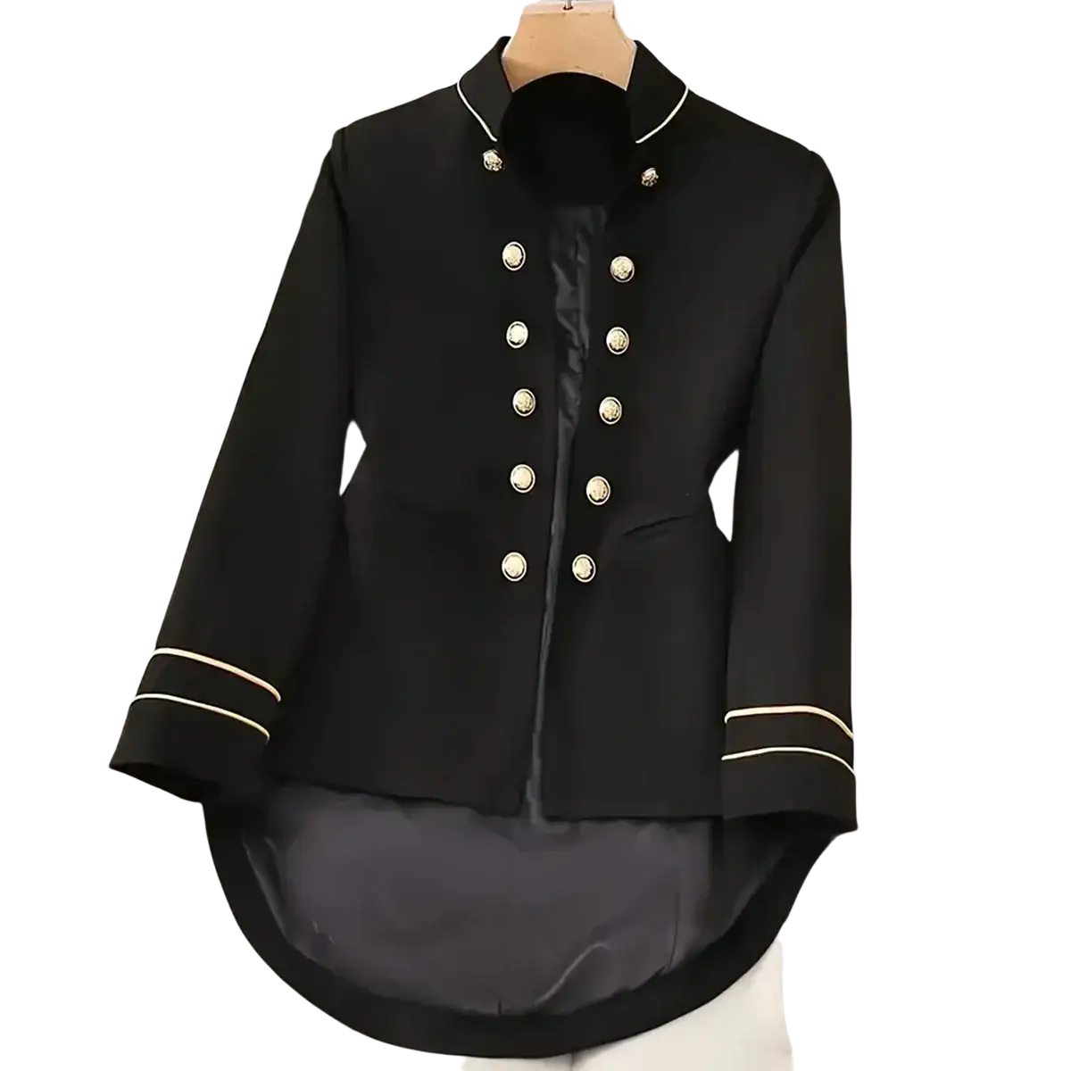 Black women military blazer with gold-toned buttons and trim in y2k style for formal and stylish wear