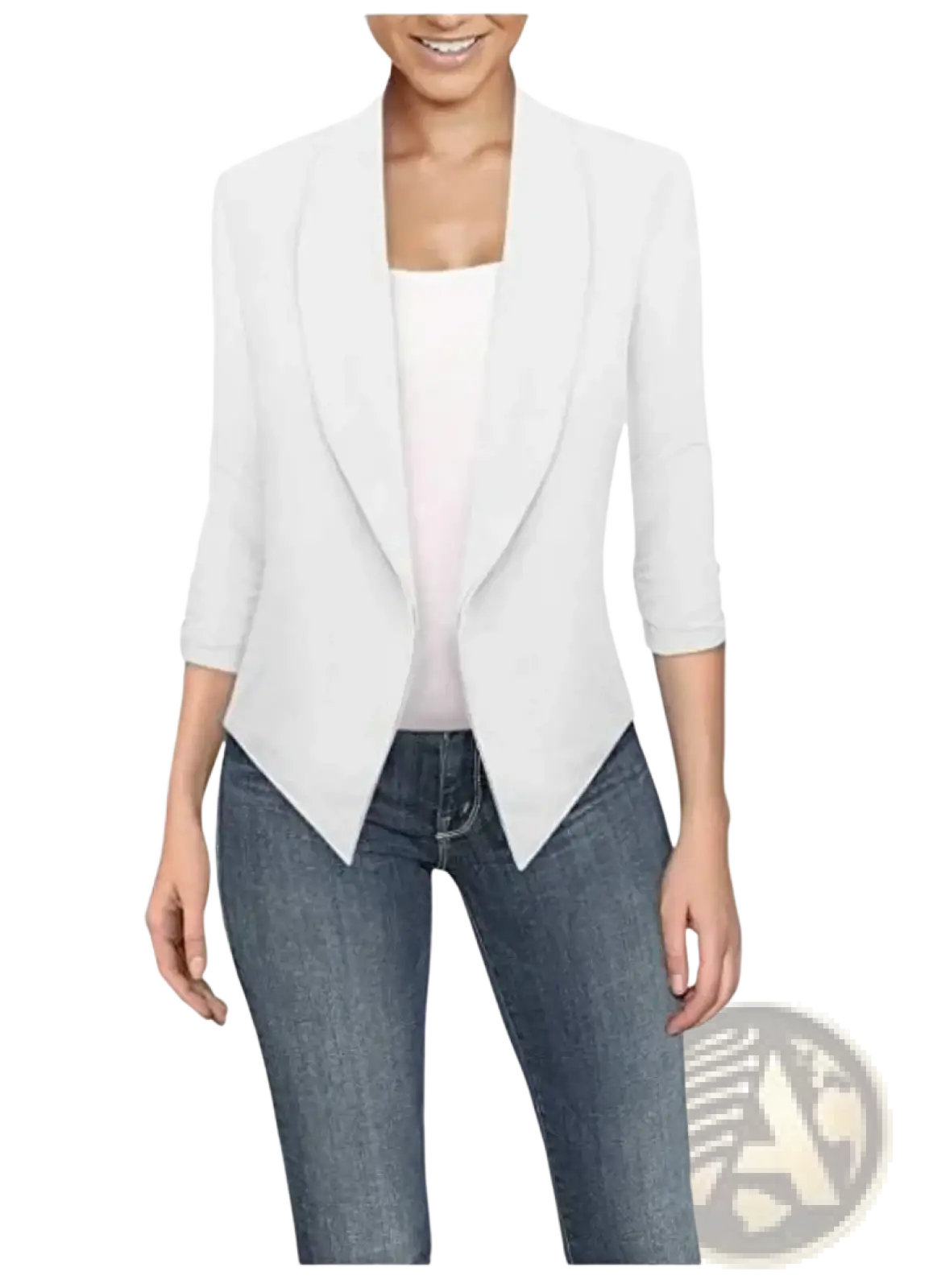 White women office blazer with sleek modern design and three-quarter sleeves, ideal for professional wear