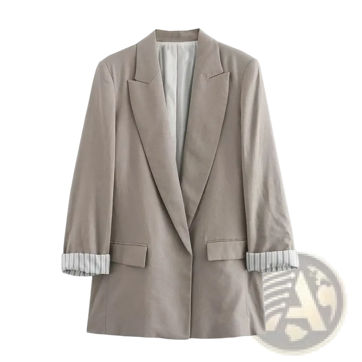 Beige blazer with striped cuffs and light-colored inner lining in women olive green striped cuff blazer product line