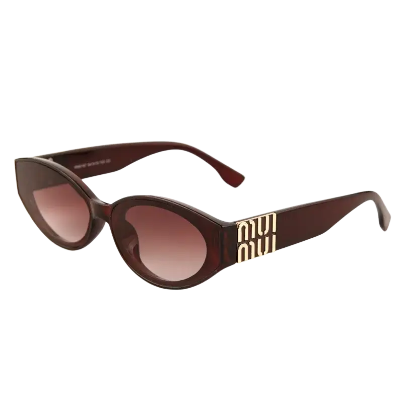 Women oval designer sunglasses uv400 with dark brown cat-eye frames gradient lenses and gold-tone miu miu branding