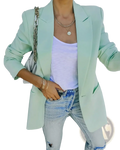 Women oversized blazer casual office suit jacket in mint green with notched lapels and tailored fit