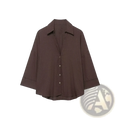 Women oversized casual button down shirt blouse in dark brown with wide sleeves and classic collar, loose fitting design