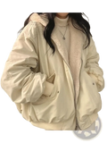Women oversized double sided hooded parka jacket in cream with plush fuzzy interior lining and ribbed cuffs