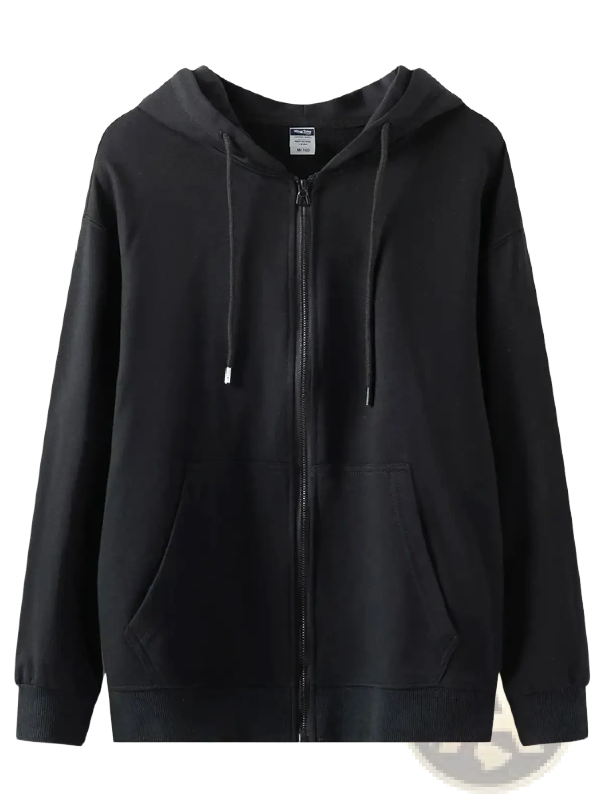Black oversized zip up hoodie with drawstrings front pockets made of cotton ideal for casual wear