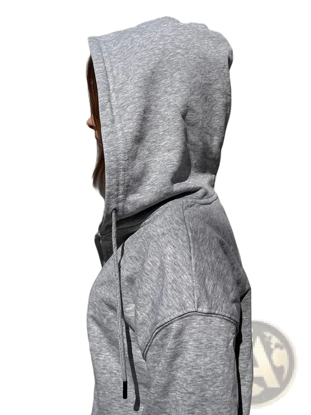 Women oversized zip up hoodie in gray cotton with drawstring hood and ribbed cuffs for casual wear
