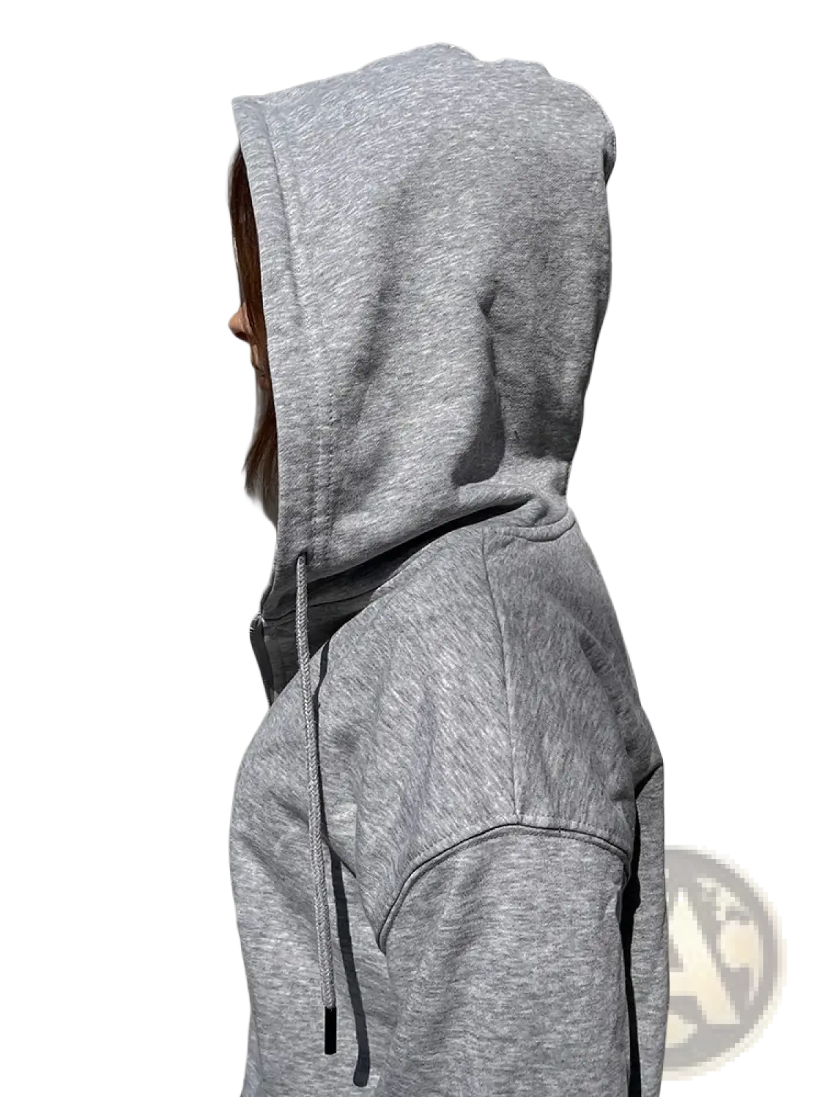 Women oversized zip up hoodie in gray cotton with drawstring hood and ribbed cuffs for casual wear