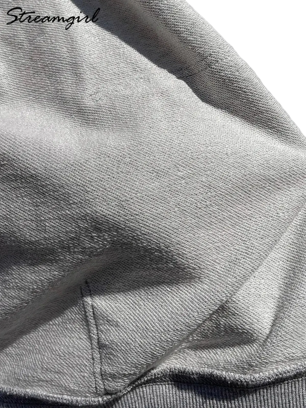 Light gray cotton women oversized zip up hoodie jacket with textured fabric and subtle diagonal weave pattern