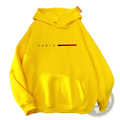Bright yellow oversized women Paris graphic hoodie with black lettering and red line casual pullover sweatshirt