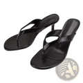 Black patent leather thong sandals with sleek minimalist design and low heel for women