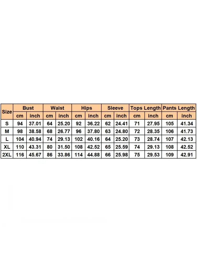 Size chart for women plaid blazer pants set in synthetic fiber showing measurements in cm and inches sizes s to 2xl with closure type