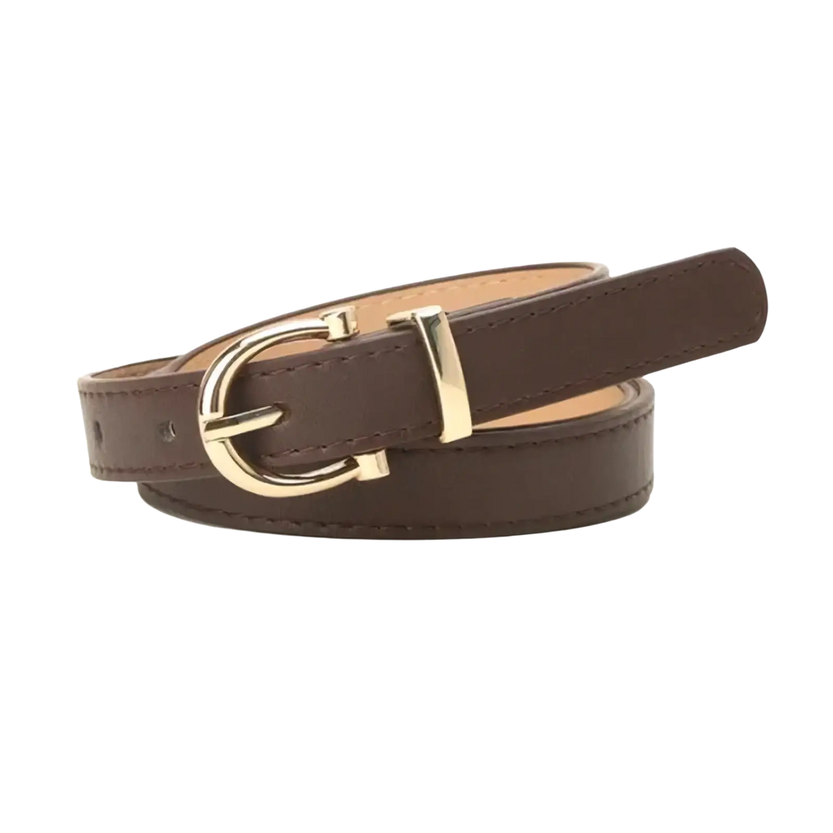 Brown pu leather women belt with gold-toned buckle designed as a stylish waistband accessory