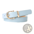 Light blue pu leather women belt with a gold-toned d-ring buckle for stylish waist cinching