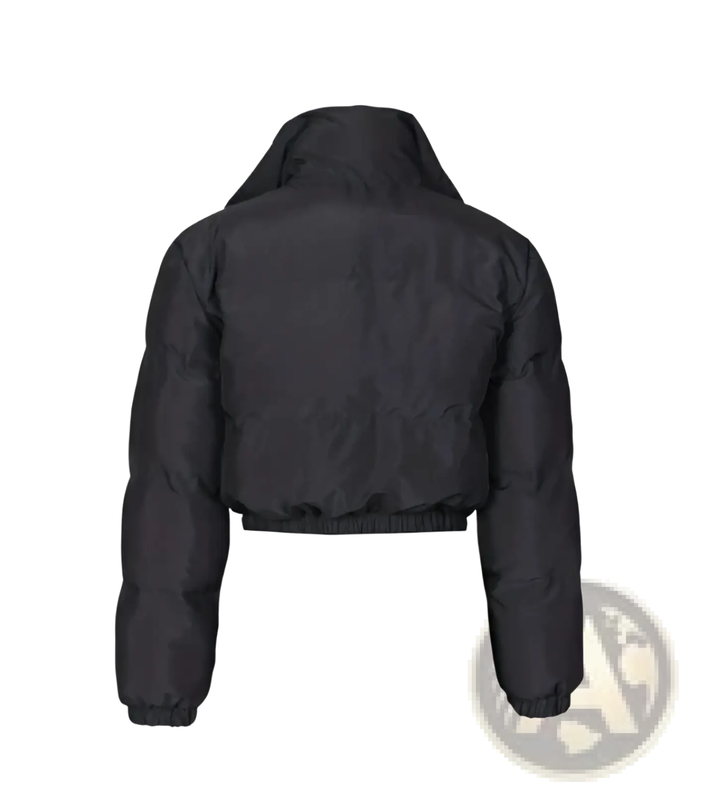 Women black puffer jacket with high collar and elastic cuffs zip up warm outerwear for cold weather use