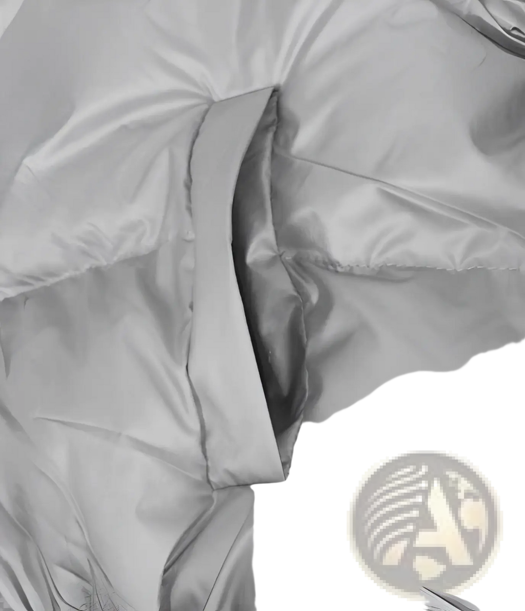 Silver zipper pull on a women puffer jacket zip up warm outerwear designed for cold weather protection