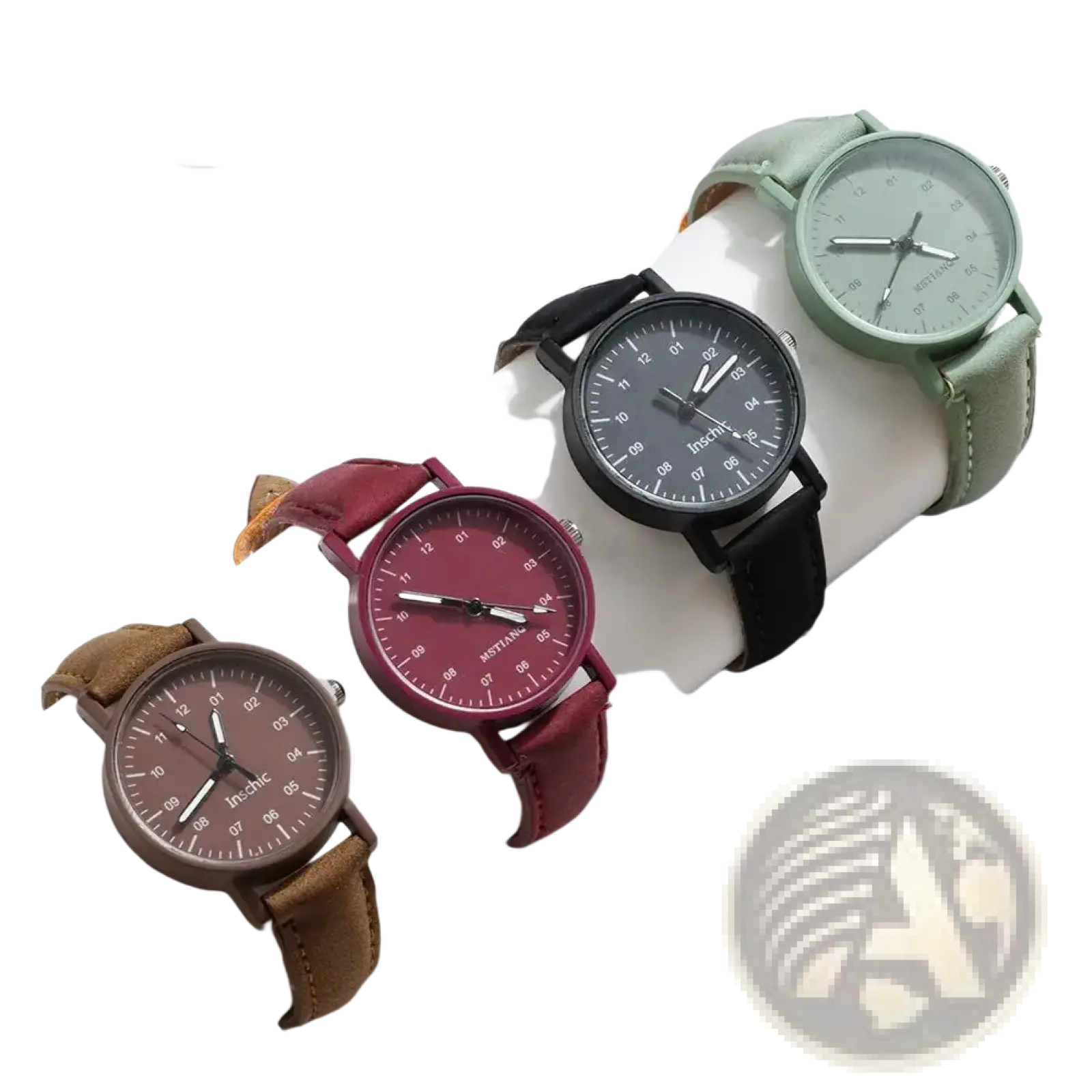 Women quartz watches with pu leather waterproof straps in brown burgundy black and sage green with minimalist faces
