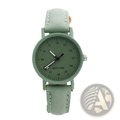 Women quartz watch by Mstiano with matte sage green pu leather strap, matching dial, and minimalist black markers