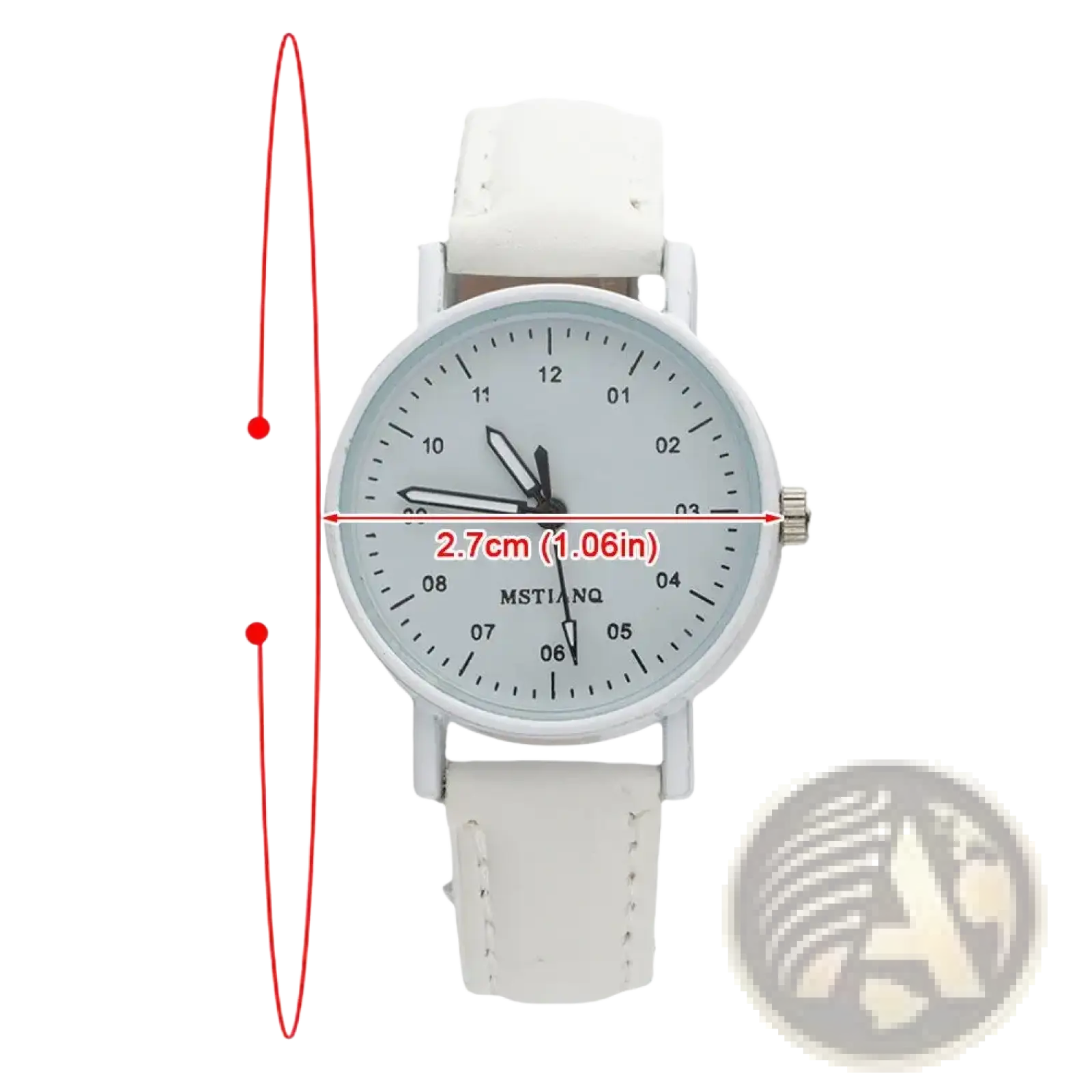 White leather strap women quartz watch with minimalist dial silver tone case and waterproof pu leather wristwatch