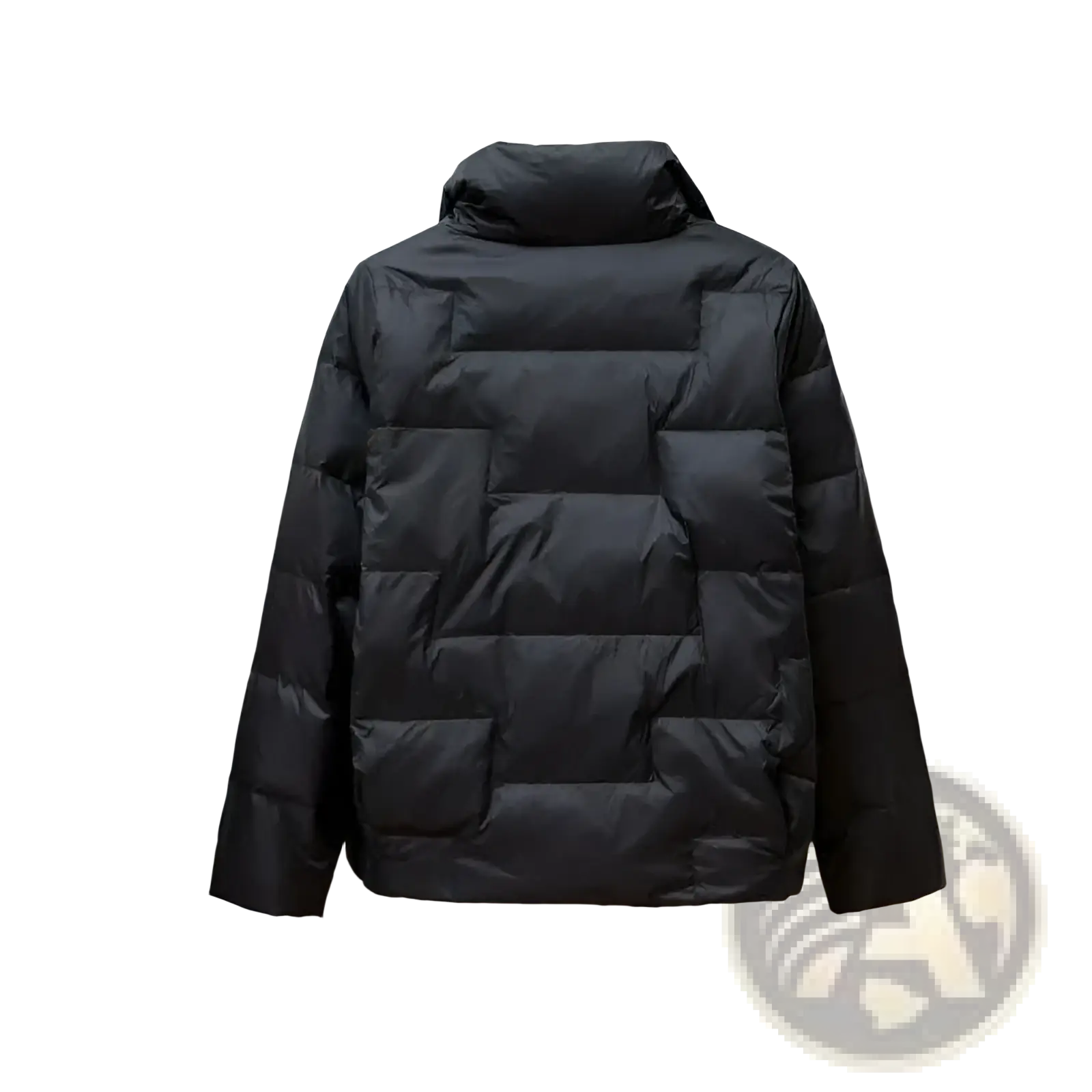 Black women quilted lightweight puffer jacket featuring a high collar and quilted panels for added warmth