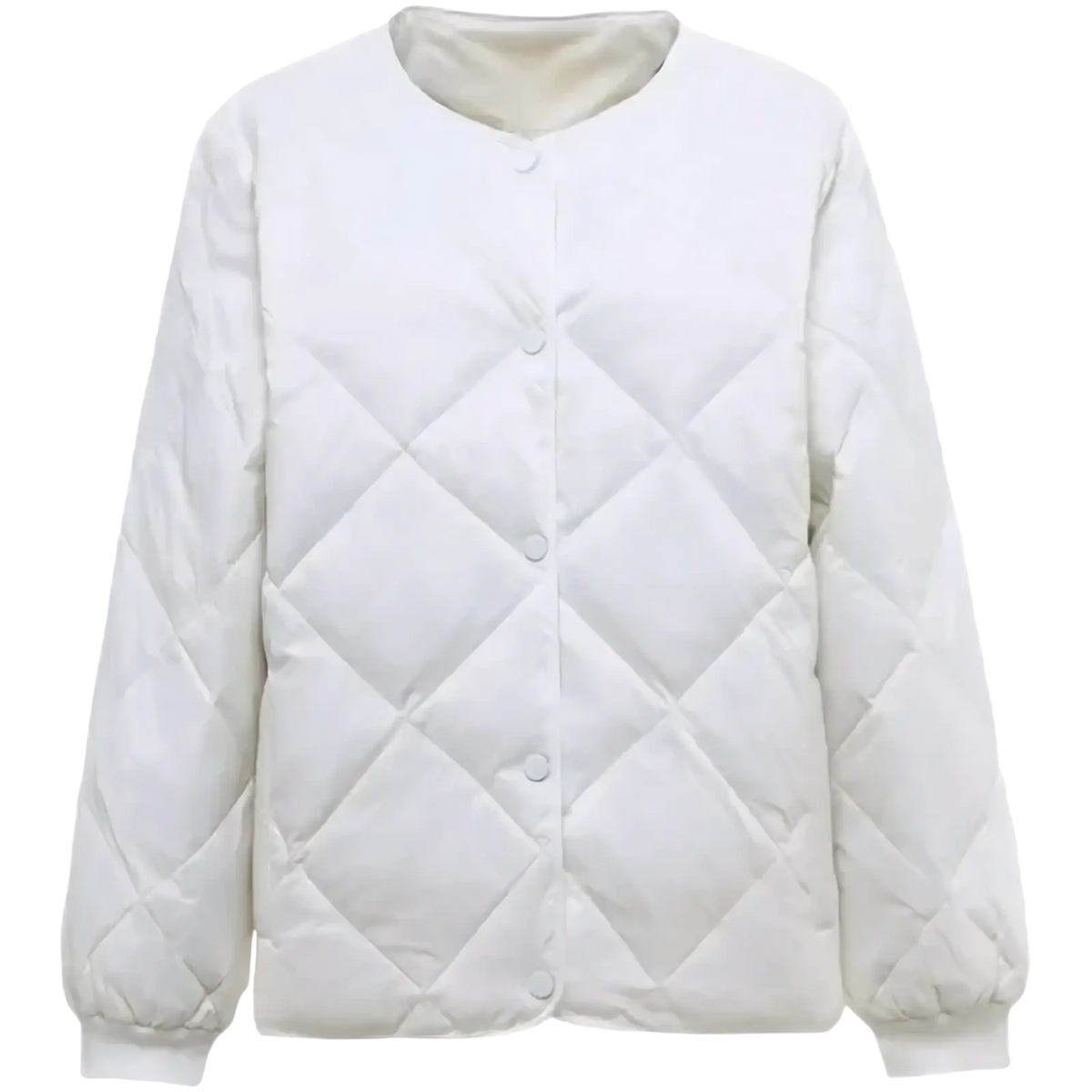 Women quilted puffer jacket white lightweight winter coat with soft plush interior and button closure