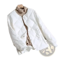 White quilted puffer jacket with soft padded texture and button closure for lightweight winter wear for women