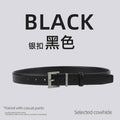 Black leather belt with silver-toned buckle for women casual wear made from real leather