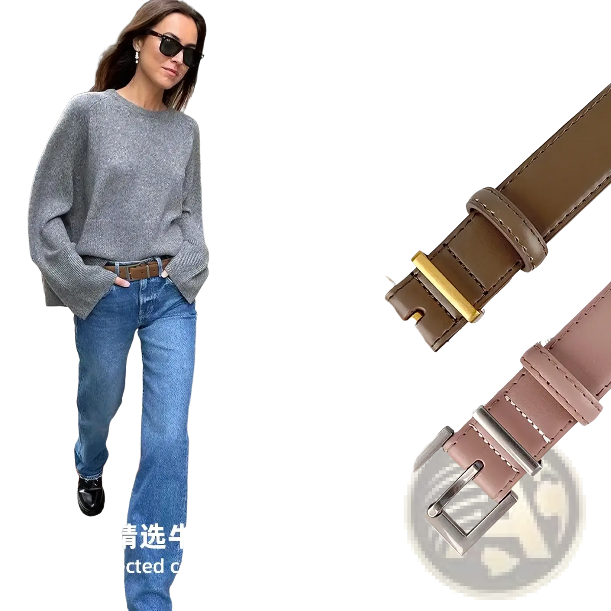 Brown leather women real leather belt with gold-tone buckle designed as a casual strap accessory