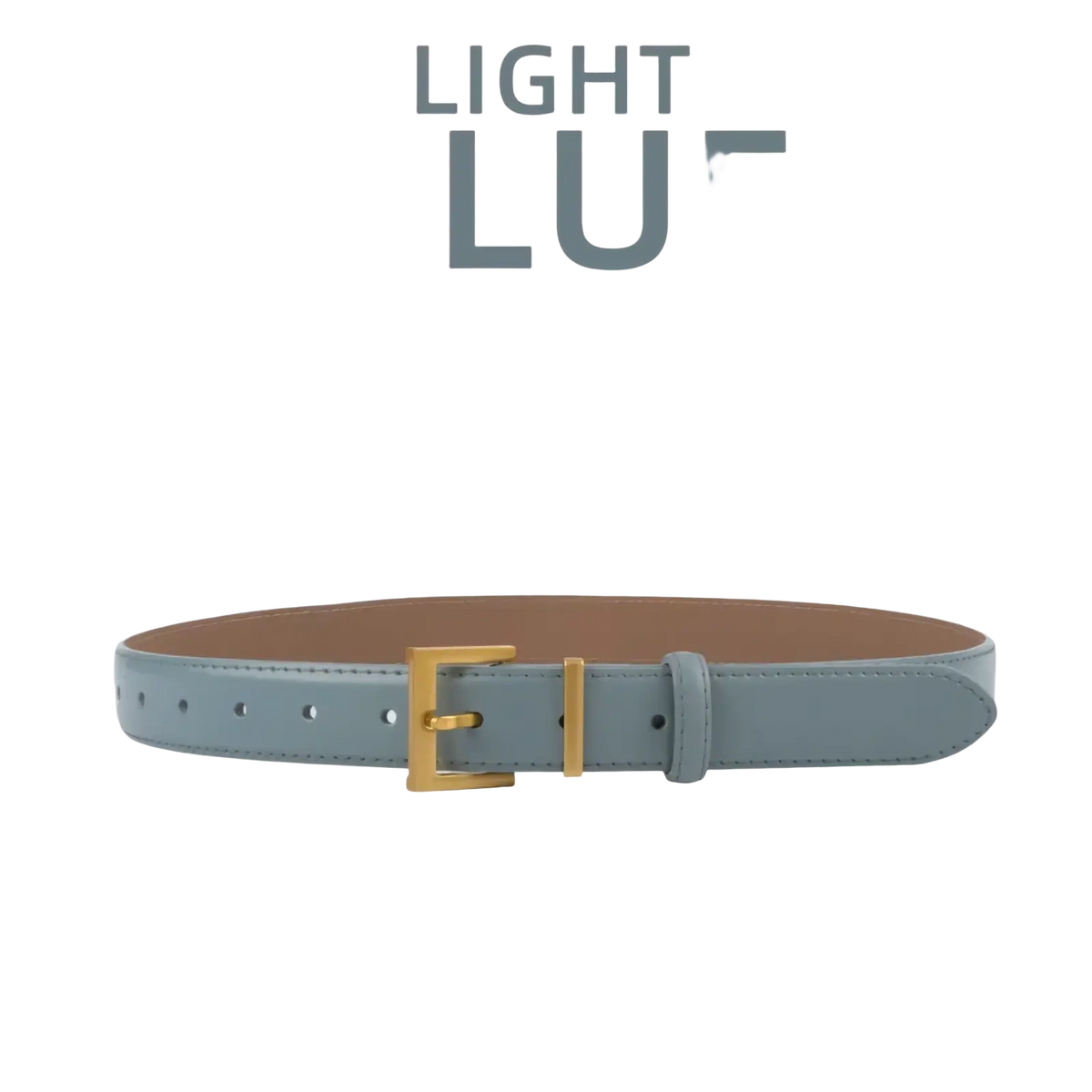 Light blue women real leather belt with gold-toned buckle made of selected cowhide for casual wear