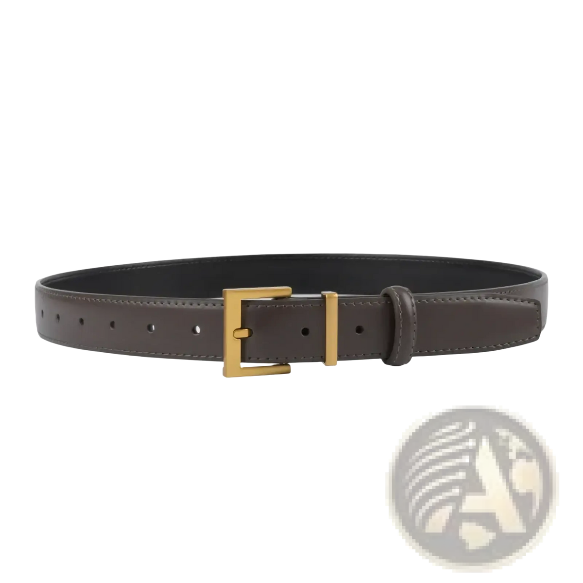 A sleek dark brown women real leather belt with a polished gold-tone rectangular buckle for casual wear