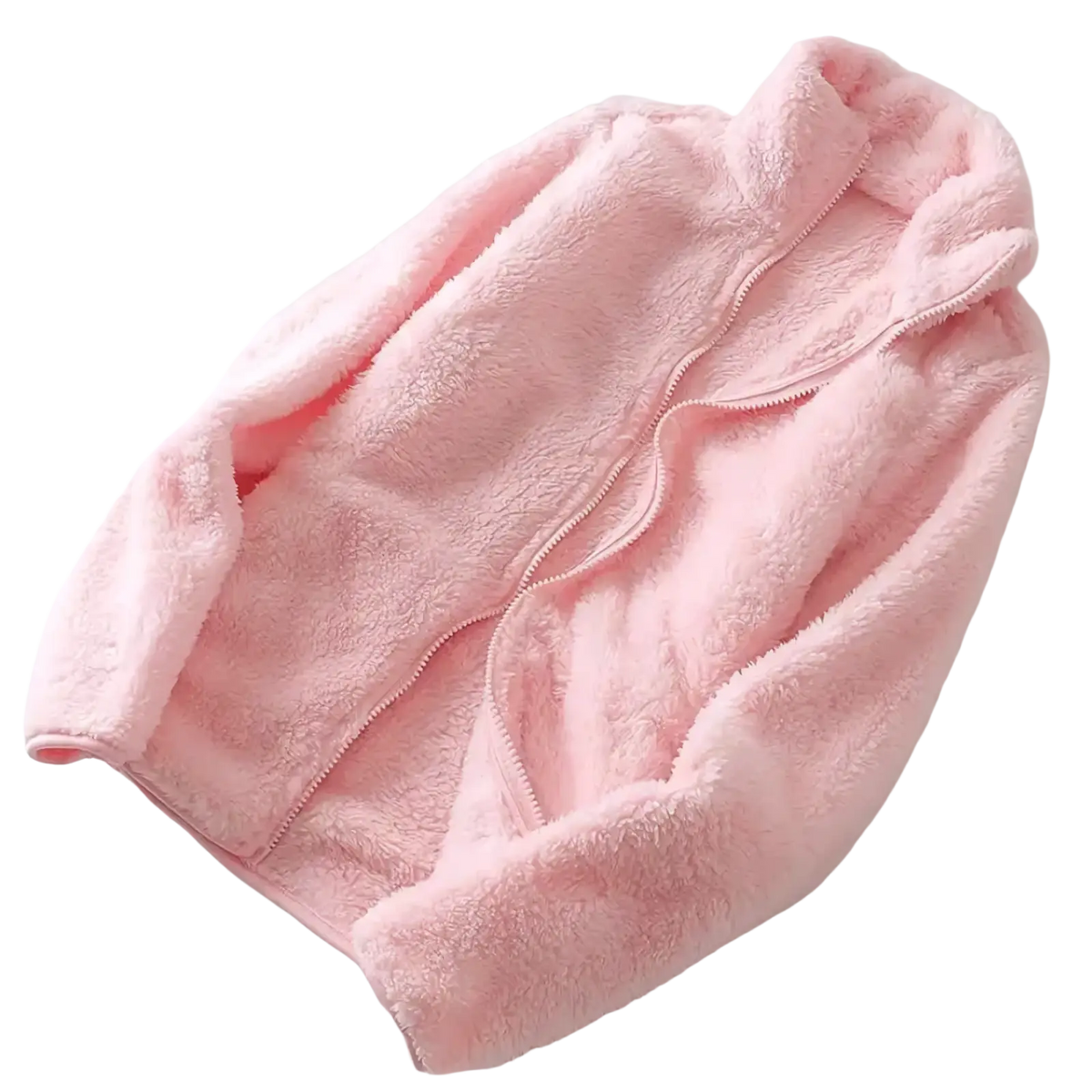 Women reversible fleece winter coat in soft light pink with cozy texture and full-length zipper