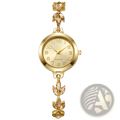 Gold-toned floral pendant watch with crystal embellishments and quartz movement in women rhinestone crystal leaf bracelet