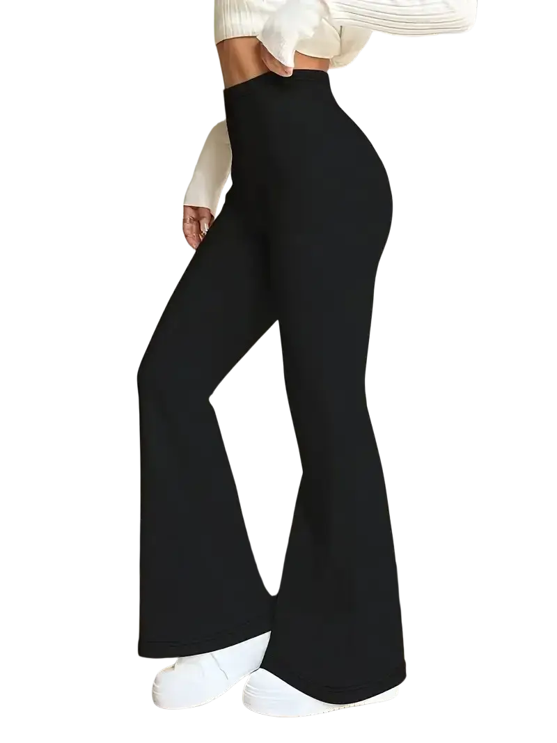 Women satin flared yoga pants high waisted black leggings made of smooth stretchy fabric for comfortable wear