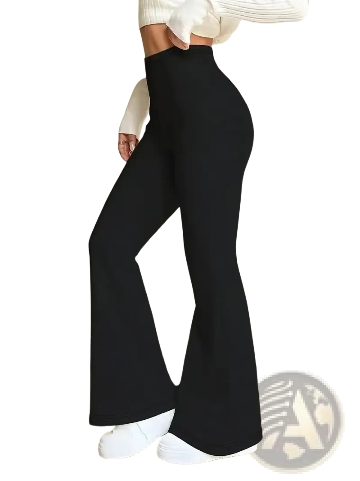 Women satin flared yoga pants high waisted black leggings made of smooth stretchy fabric for comfortable wear
